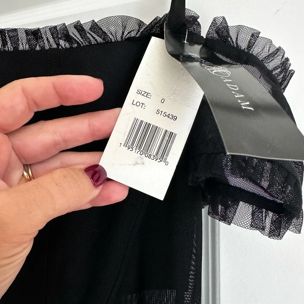 Betsy &‎ Adam Black Ruffle Off the Shoulder Tiered Mesh Ballgown NWT 0 - Picture 5 of 7